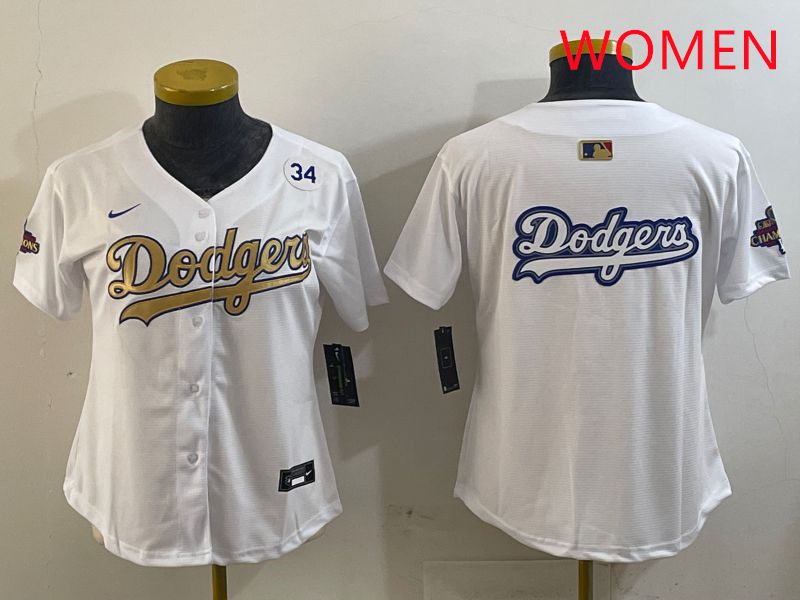 Women Los Angeles Dodgers Blank White Champion gold character 2025 Nike MLB Jersey style 17